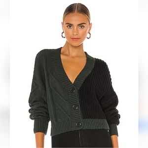 Pistola Revolve Lori Black & Forest Green V-Neck Cardigan Sweater S Cropped